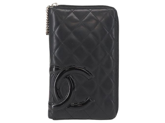 CHANEL Cambon Line Organizer Long Wallet Leather Black Silver CC Auth 149586 Silvery - view 13