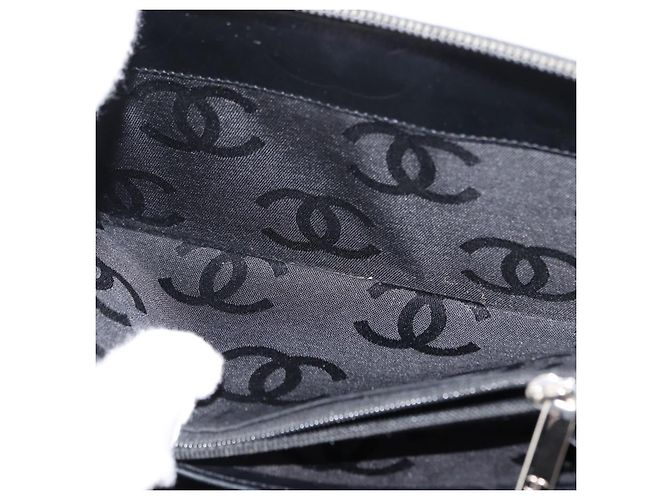 CHANEL Cambon Line Organizer Long Wallet Leather Black Silver CC Auth 149586 Silvery - view 18
