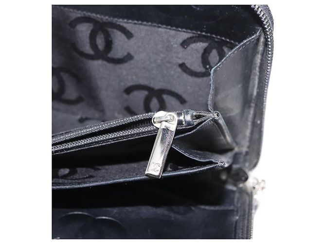 CHANEL Cambon Line Organizer Long Wallet Leather Black Silver CC Auth 149586 Silvery - view 19