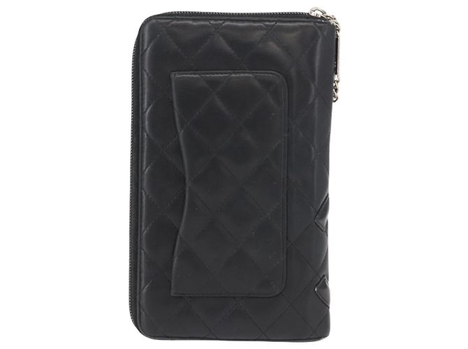 CHANEL Cambon Line Organizer Long Wallet Leather Black Silver CC Auth 149586 Silvery - view 2
