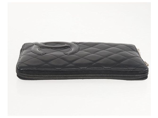 CHANEL Cambon Line Organizer Long Wallet Leather Black Silver CC Auth 149586 Silvery - view 3