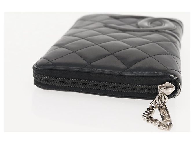 CHANEL Cambon Line Organizer Long Wallet Leather Black Silver CC Auth 149586 Silvery - view 5
