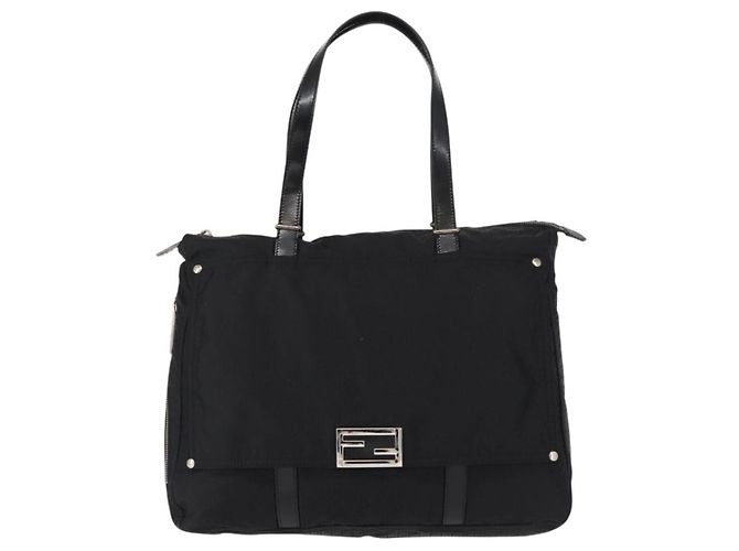 FENDI Zucchino Canvas Tote Bag Schwarz Silber Auth 149710 - Ansicht 13