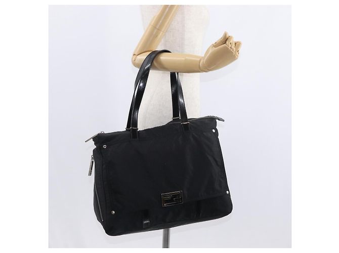 FENDI Zucchino Canvas Tote Bag Schwarz Silber Auth 149710 - Ansicht 23