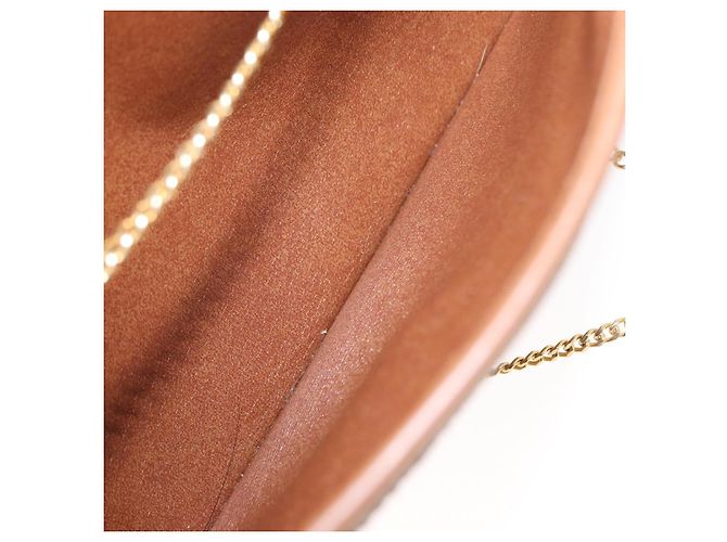 Borsa a spalla in tela a nido d'ape Christian Dior con catena, oro e marrone, Auth 151879 D'oro - vista 11