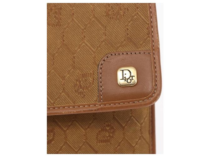 Borsa a spalla in tela a nido d'ape Christian Dior con catena, oro e marrone, Auth 151879 D'oro - vista 18