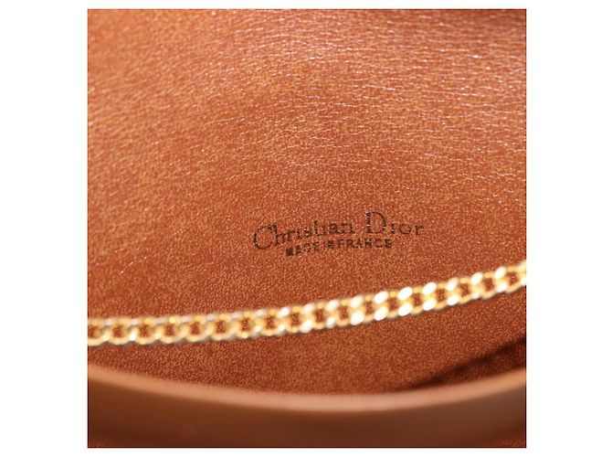 Borsa a spalla in tela a nido d'ape Christian Dior con catena, oro e marrone, Auth 151879 D'oro - vista 19