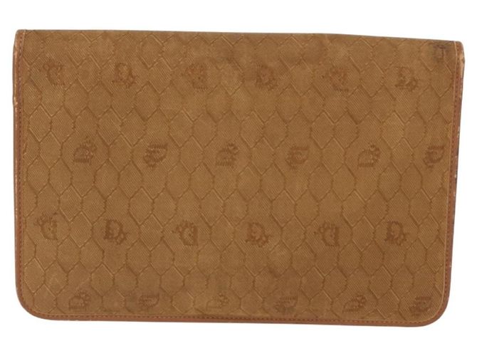 Borsa a spalla in tela a nido d'ape Christian Dior con catena, oro e marrone, Auth 151879 D'oro - vista 2