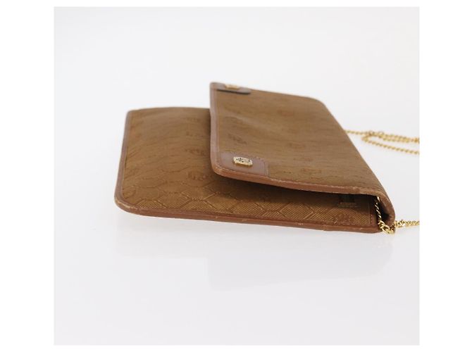 Borsa a spalla in tela a nido d'ape Christian Dior con catena, oro e marrone, Auth 151879 D'oro - vista 3