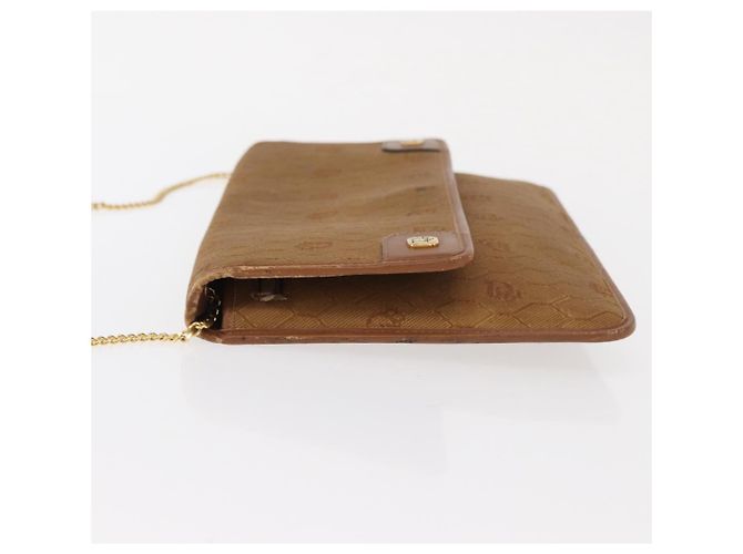 Borsa a spalla in tela a nido d'ape Christian Dior con catena, oro e marrone, Auth 151879 D'oro - vista 4