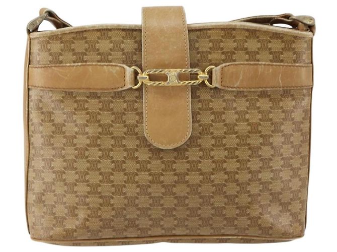 Céline Borsa a Spalla in Tela Macadam CELINE PVC Beige Oro Auth 151047 D'oro - vista 13