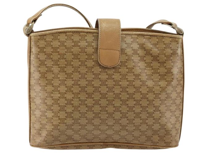 Céline Borsa a Spalla in Tela Macadam CELINE PVC Beige Oro Auth 151047 D'oro - vista 2