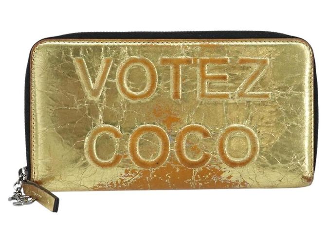CHANEL Cartera Larga de Cuero Oro Plata CC Auth 149215 Dorado - vista 13