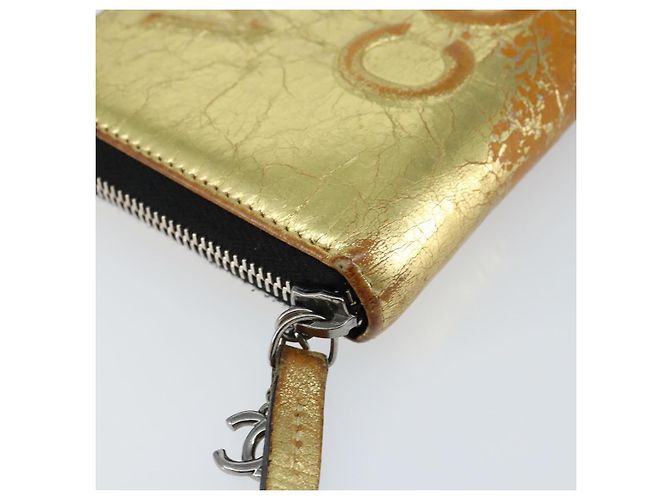 CHANEL Cartera Larga de Cuero Oro Plata CC Auth 149215 Dorado - vista 14