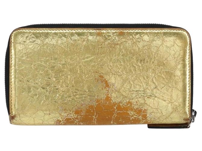 CHANEL Cartera Larga de Cuero Oro Plata CC Auth 149215 Dorado - vista 2