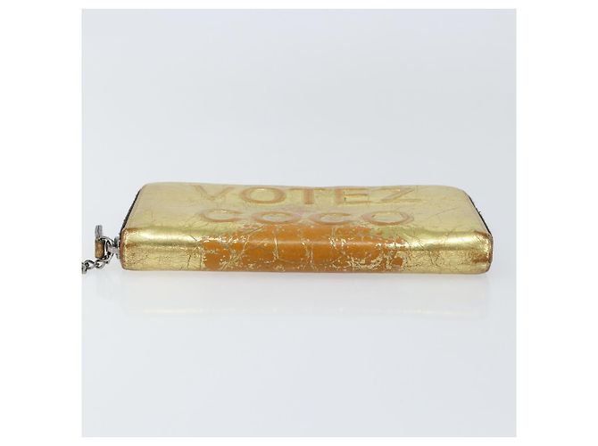 CHANEL Cartera Larga de Cuero Oro Plata CC Auth 149215 Dorado - vista 6