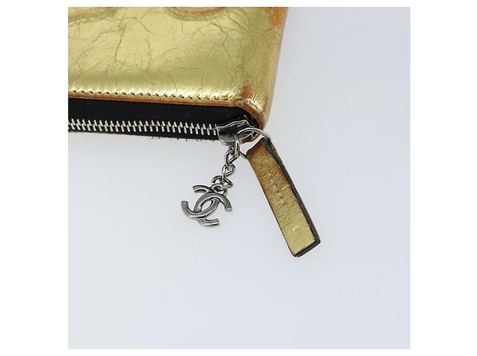 CHANEL Cartera Larga de Cuero Oro Plata CC Auth 149215 Dorado - vista 8