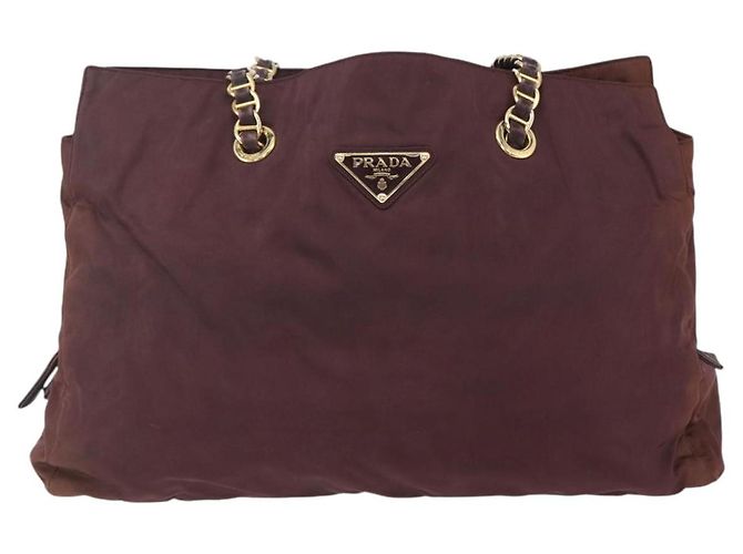 Borsa Tote a Catena Prada in Nylon Bordeaux e Oro Auth ar13821 D'oro Bordò - vista 2