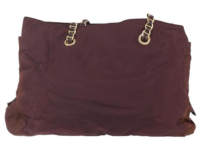 Borsa Tote a Catena Prada in Nylon Bordeaux e Oro Auth ar13821 D'oro Bordò - vista 3
