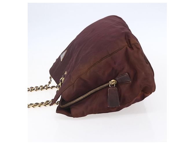 Borsa Tote a Catena Prada in Nylon Bordeaux e Oro Auth ar13821 D'oro Bordò - vista 4