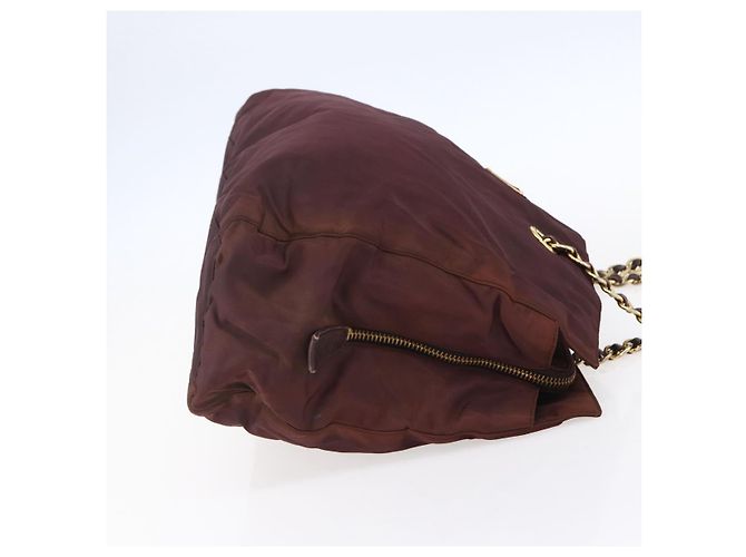 Borsa Tote a Catena Prada in Nylon Bordeaux e Oro Auth ar13821 D'oro Bordò - vista 5
