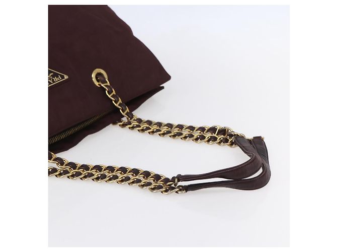 Borsa Tote a Catena Prada in Nylon Bordeaux e Oro Auth ar13821 D'oro Bordò - vista 7