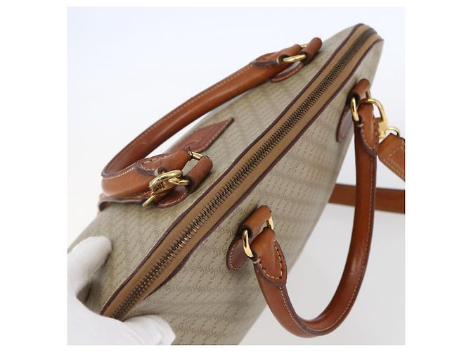 Céline Borsa a mano in tela Macadam CELINE PVC 2in1 Beige Oro Auth fm4931 D'oro - vista 6