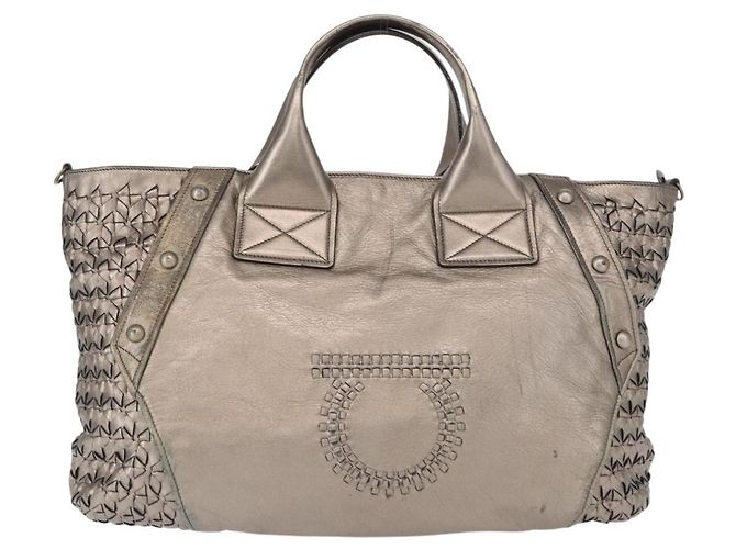 Borsa a mano in pelle Gancini Salvatore Ferragamo Argento Auth 153866 - vista 2