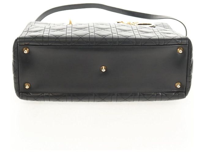 Borsa Lady Dior Canage Christian Dior in pelle di agnello 2 in 1 nera oro Auth 148689V Nero D'oro - vista 12