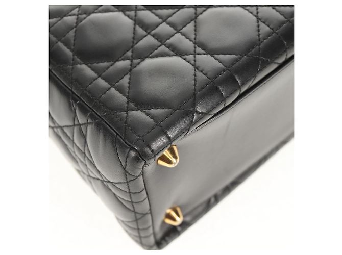 Borsa Lady Dior Canage Christian Dior in pelle di agnello 2 in 1 nera oro Auth 148689V Nero D'oro - vista 13