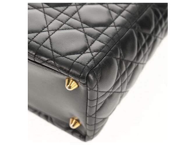 Borsa Lady Dior Canage Christian Dior in pelle di agnello 2 in 1 nera oro Auth 148689V Nero D'oro - vista 14