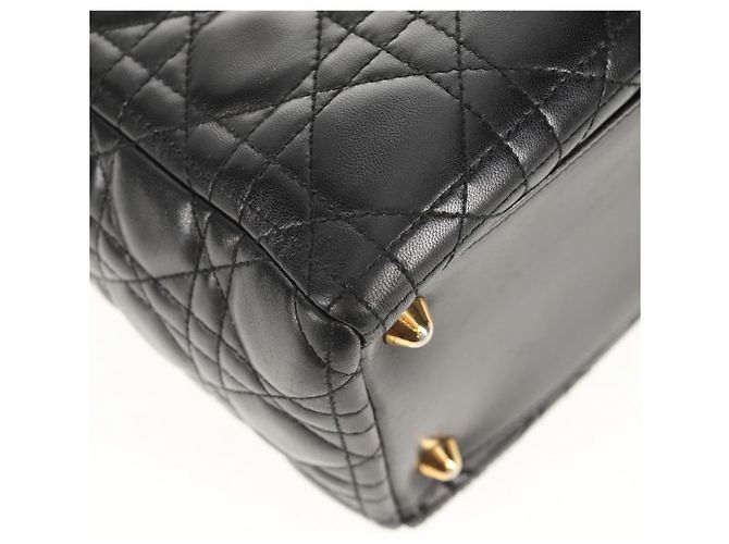 Borsa Lady Dior Canage Christian Dior in pelle di agnello 2 in 1 nera oro Auth 148689V Nero D'oro - vista 15