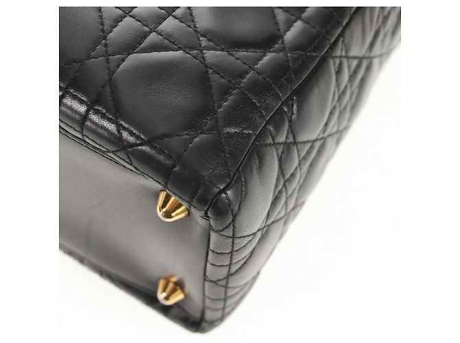 Borsa Lady Dior Canage Christian Dior in pelle di agnello 2 in 1 nera oro Auth 148689V Nero D'oro - vista 16