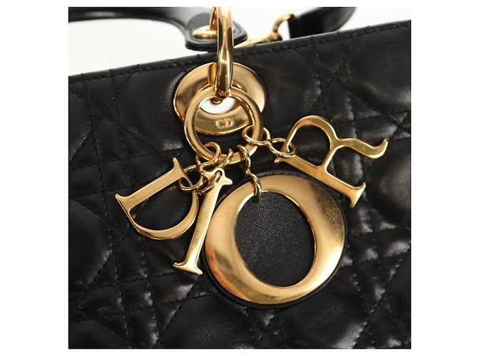 Borsa Lady Dior Canage Christian Dior in pelle di agnello 2 in 1 nera oro Auth 148689V Nero D'oro - vista 17
