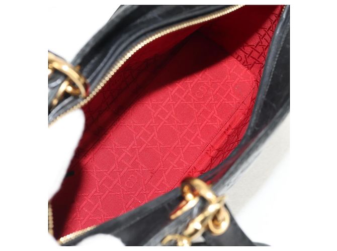 Borsa Lady Dior Canage Christian Dior in pelle di agnello 2 in 1 nera oro Auth 148689V Nero D'oro - vista 20