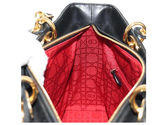 Borsa Lady Dior Canage Christian Dior in pelle di agnello 2 in 1 nera oro Auth 148689V Nero D'oro - vista 22