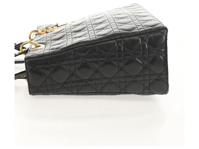 Borsa Lady Dior Canage Christian Dior in pelle di agnello 2 in 1 nera oro Auth 148689V Nero D'oro - vista 4