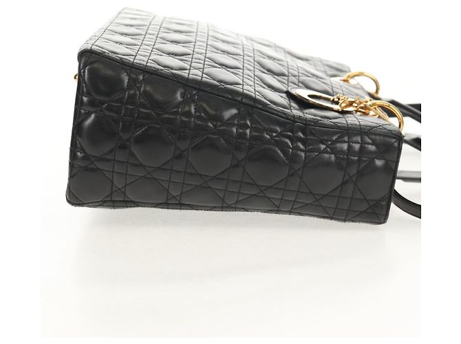 Borsa Lady Dior Canage Christian Dior in pelle di agnello 2 in 1 nera oro Auth 148689V Nero D'oro - vista 5