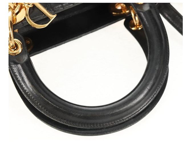 Borsa Lady Dior Canage Christian Dior in pelle di agnello 2 in 1 nera oro Auth 148689V Nero D'oro - vista 7