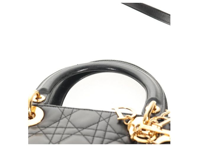 Borsa Lady Dior Canage Christian Dior in pelle di agnello 2 in 1 nera oro Auth 148689V Nero D'oro - vista 8