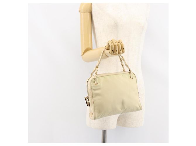 PRADA Borsa a mano in nylon beige oro Auth ar13842 D'oro - vista 24