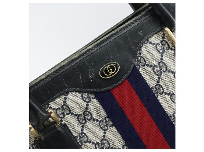Borsa a mano Gucci GG Supreme Sherry Line PVC Navy Gold Auth 153814 D'oro Blu navy - vista 15