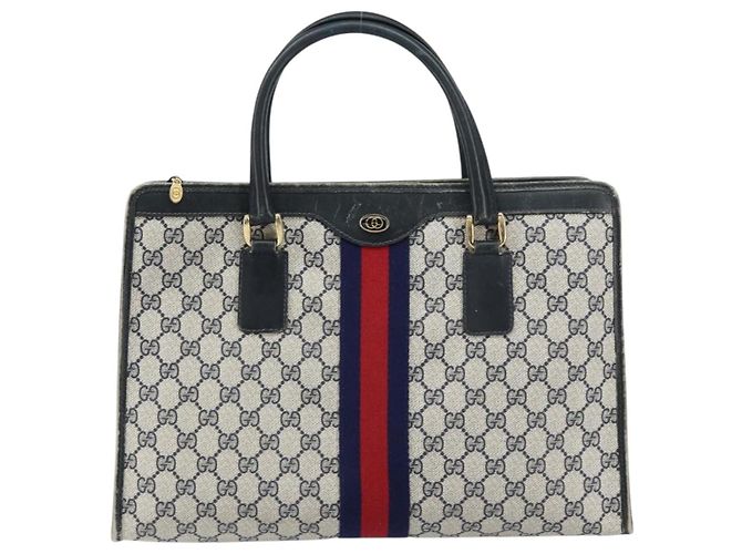 Borsa a mano Gucci GG Supreme Sherry Line PVC Navy Gold Auth 153814 D'oro Blu navy - vista 2
