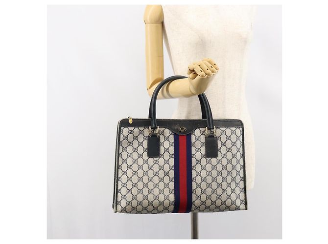 Borsa a mano Gucci GG Supreme Sherry Line PVC Navy Gold Auth 153814 D'oro Blu navy - vista 24