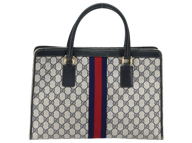 Borsa a mano Gucci GG Supreme Sherry Line PVC Navy Gold Auth 153814 D'oro Blu navy - vista 3