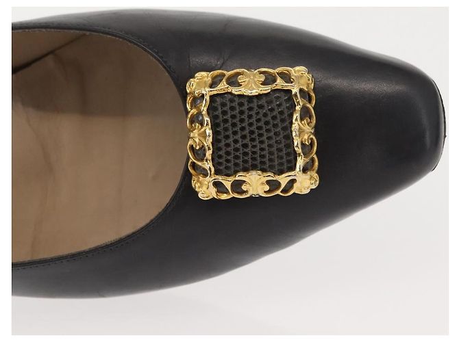 Salvatore Ferragamo Décolleté in Pelle Nera Oro Auth ti3478 Nero D'oro - vista 14