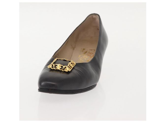 Salvatore Ferragamo Décolleté in Pelle Nera Oro Auth ti3478 Nero D'oro - vista 22