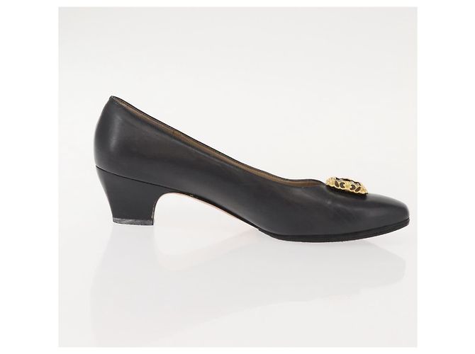Salvatore Ferragamo Décolleté in Pelle Nera Oro Auth ti3478 Nero D'oro - vista 24