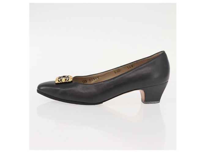 Salvatore Ferragamo Décolleté in Pelle Nera Oro Auth ti3478 Nero D'oro - vista 25