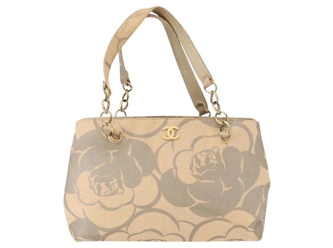 CHANEL Camelia Tote Tasche Stroh Beige Gold CC Auth 157274 Golden - view 13